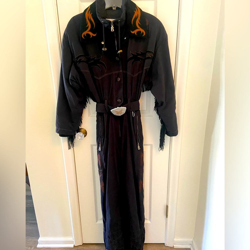 Bogner Vintage Goan Thylmann Women’s black fringed ski suit, Size 8, like new